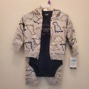 Dinosaur Print Zip Up Hoodie 3 Piece Set